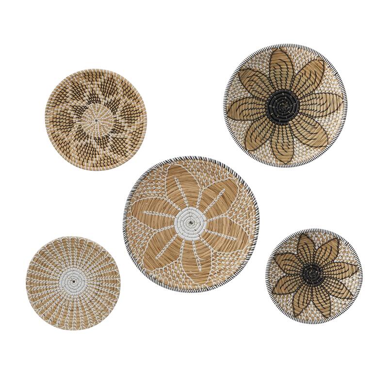 Brown Seagrass Handmade Basket Plate Home Wall Decor (Set of 5)