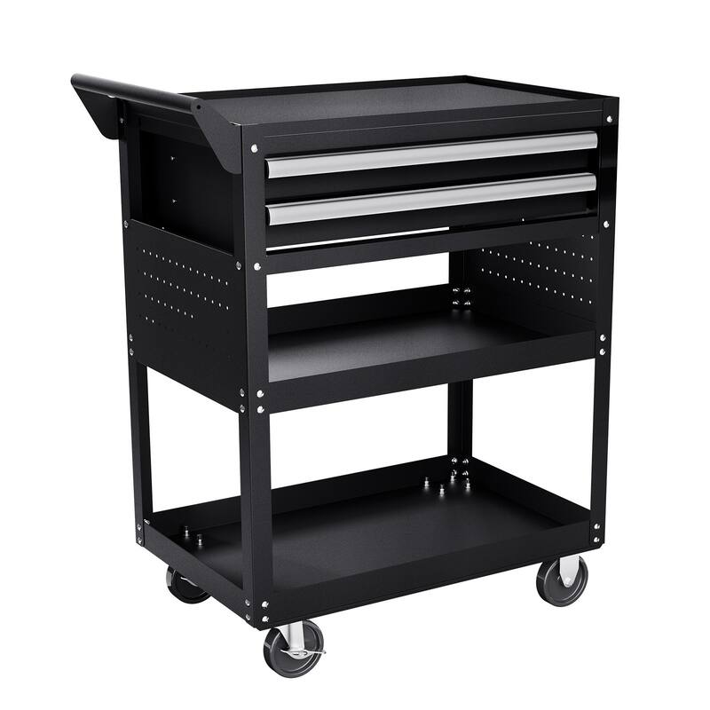 5-Tier Rolling Tool Cart with Pegboard and Lockable Drawers, 400 lb - 30.9 x 17.7 x 37.2 in