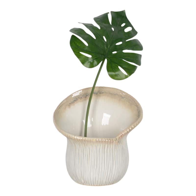 Ceramic Vase Chiseled Sculptural Curved Silhouette Artisan Style