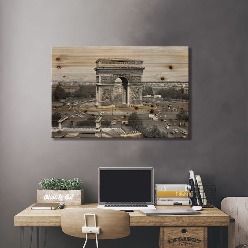 1960s Arc De Triomphe In Center Of Place de l'Etoile Champs Elysees At Lower Right Paris France Print On Wood by Vintage Images