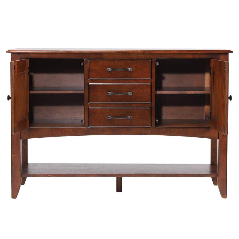Extendable Dining Set 8 Person - Art Deco Table with Butterfly Leaf & Sideboard - Rectangular Wood Dining Room Set