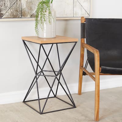 Brown Metal Contemporary Accent Table - 14 x 14 x 24