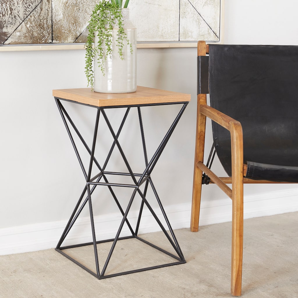 Brown Metal Contemporary Accent Table - 14 x 14 x 24