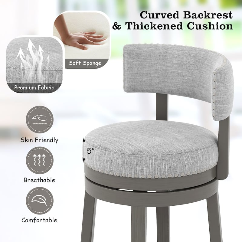 Swivel Bar Stool with Upholstered Back Seat and Footrest