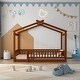 preview thumbnail 22 of 35, Twin Size House Platform Bed Frame with Roof and Fence, Wood Floor Bed Frame with Safety Guardrail for Kids Toddlers Teens