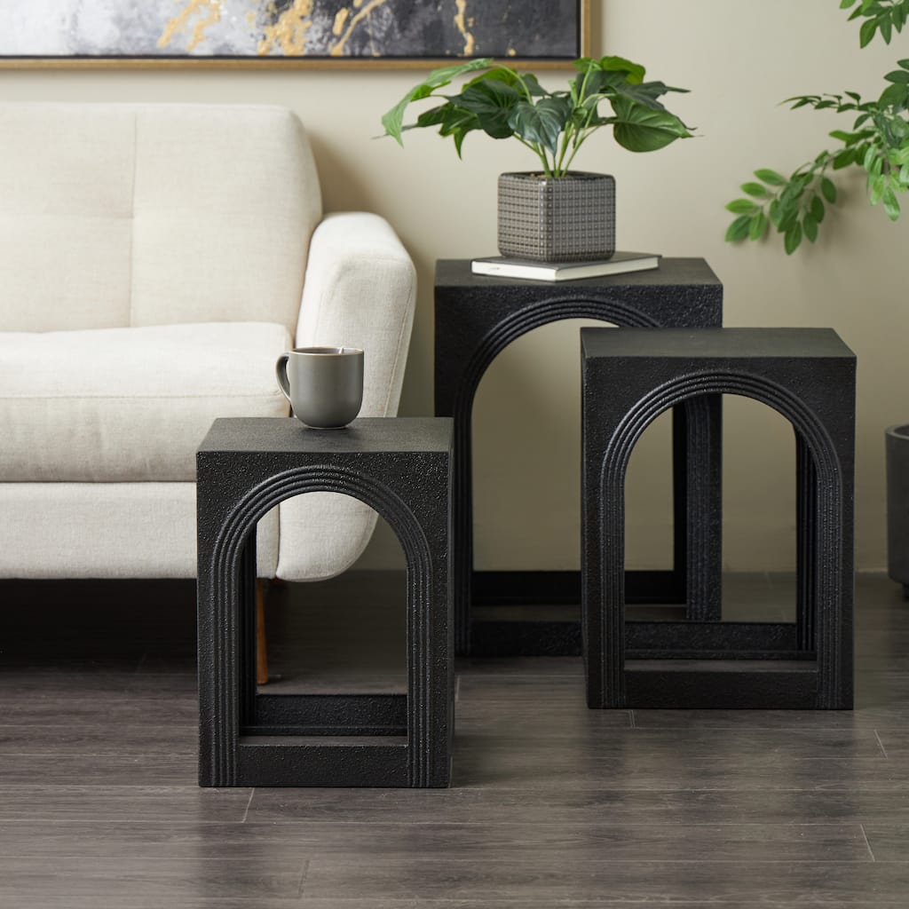 Black Metal Nested Side End Accent Table with Arched Cutouts (Set of 3)