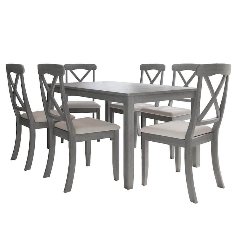 CraftPorch Farmhouse Style 7-piece Wooden Dining Set - Grey