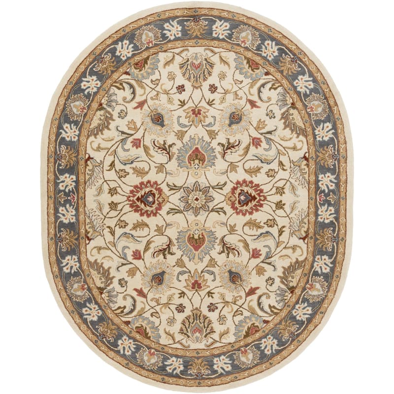 Livabliss Caesar Updated Traditional Border Area Rug. - 8' x 10' Oval - Blue/Ivory