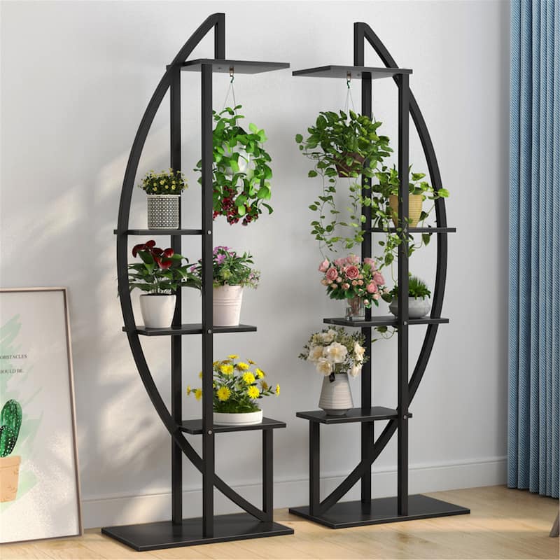 5 Tier Plant Flower Stand Rack, Pack of 2, for Indoor Garden, Balcony - Full Black