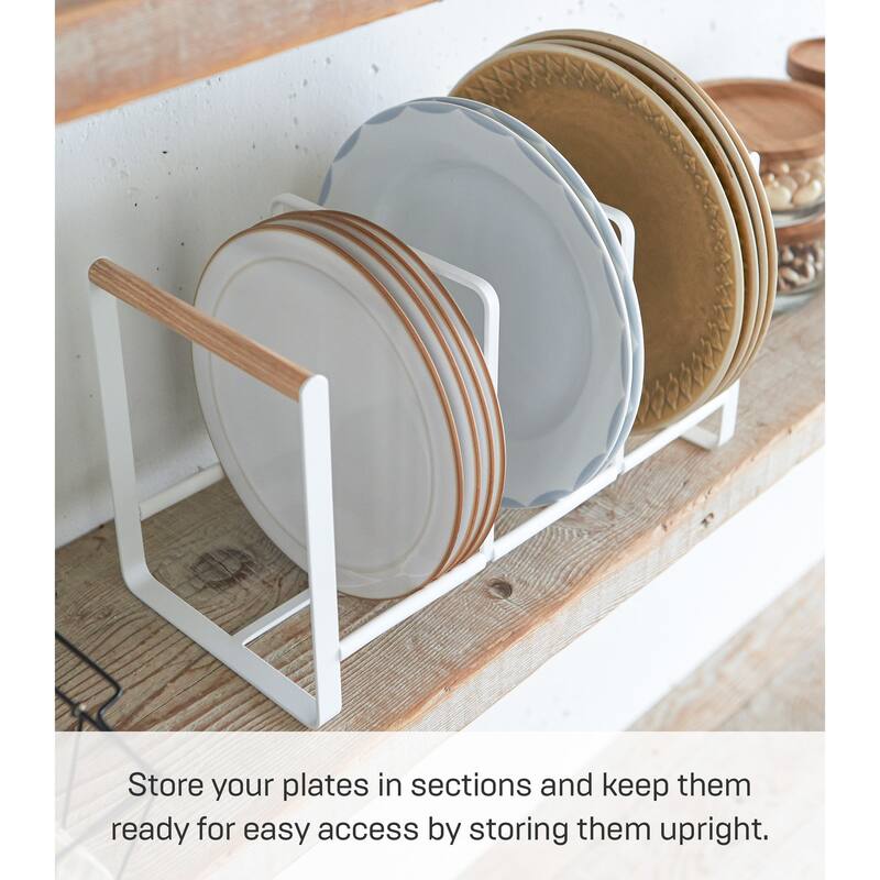 Yamazaki Home Vertical Plate Organizer, Steel and Wood, Holds 19.8 lbs - L 6.5 x W 13.58 x H 7.87 inches