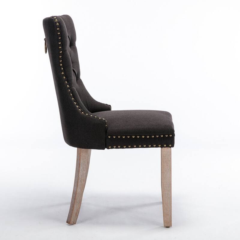 High-end Tufted Solid Wood Contemporary Flax Upholstered Dining Chair with Wood Legs Nailhead Trim 2-Pcs Set