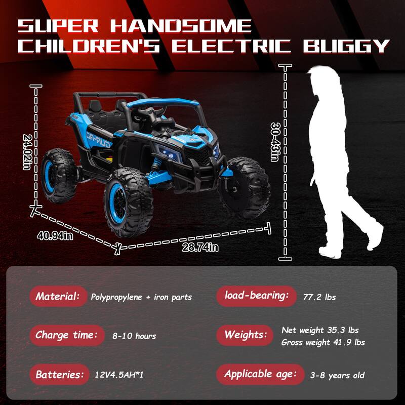 12V LED Lights UTV ride on car for kid with Remote Control,3-Point Safety Harness and Music Player