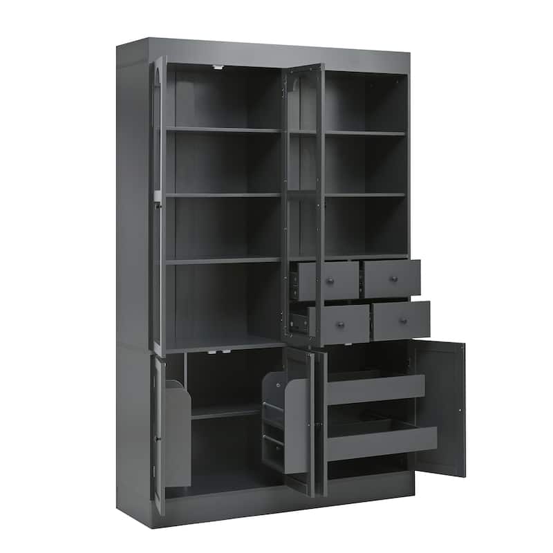 47.2x15.7x75inch Freestanding Buffet with Hutch, Tall Kitchen Pantry Cabinet with 4 Drawers, Door Shelves and Pull-out Trays