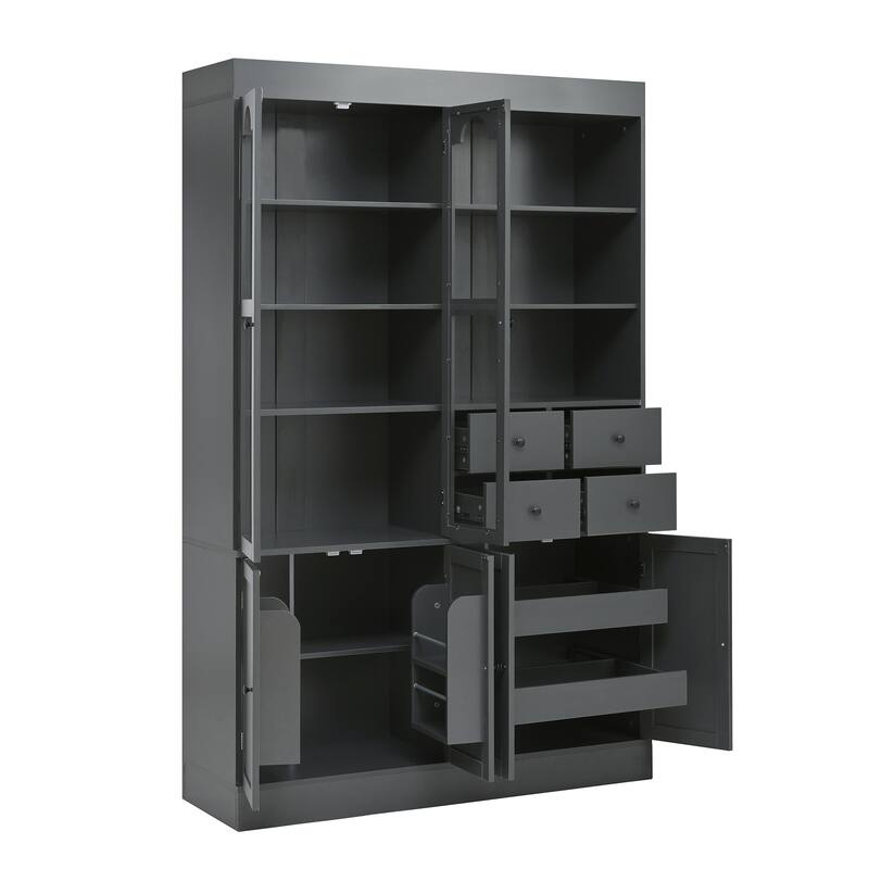 Roomfitters 75 Inch Tall Kitchen Pantry Buffet Hutch with 4 Drawers and Glass Doors, Shaker Style