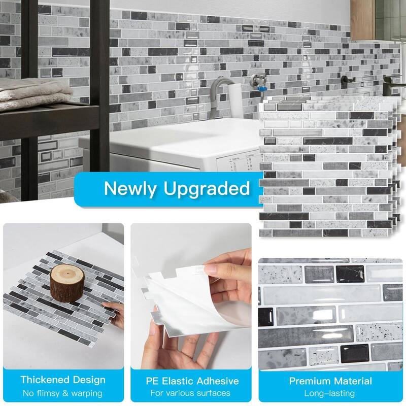 Art3d 10pcs Peel and Stick Backsplash Thickened Tiles, 12''x12'', Cover 10 Sq.Ft. - 11.8"x11.8"