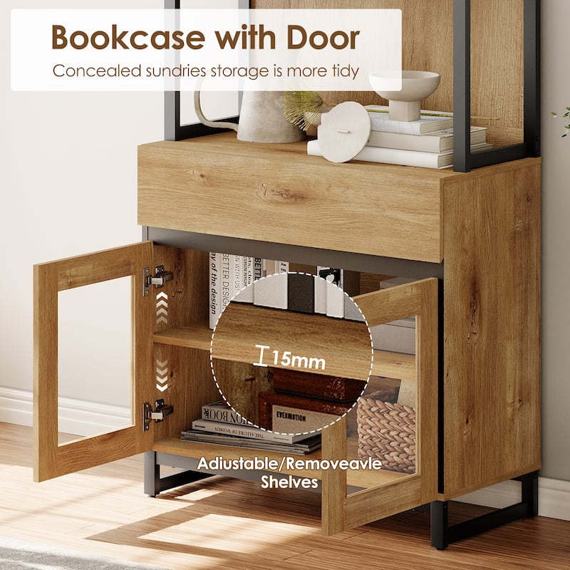 Modern 72" Tall Bookcase with Drawer and Open Book Shelfs for Home Office, Living room.