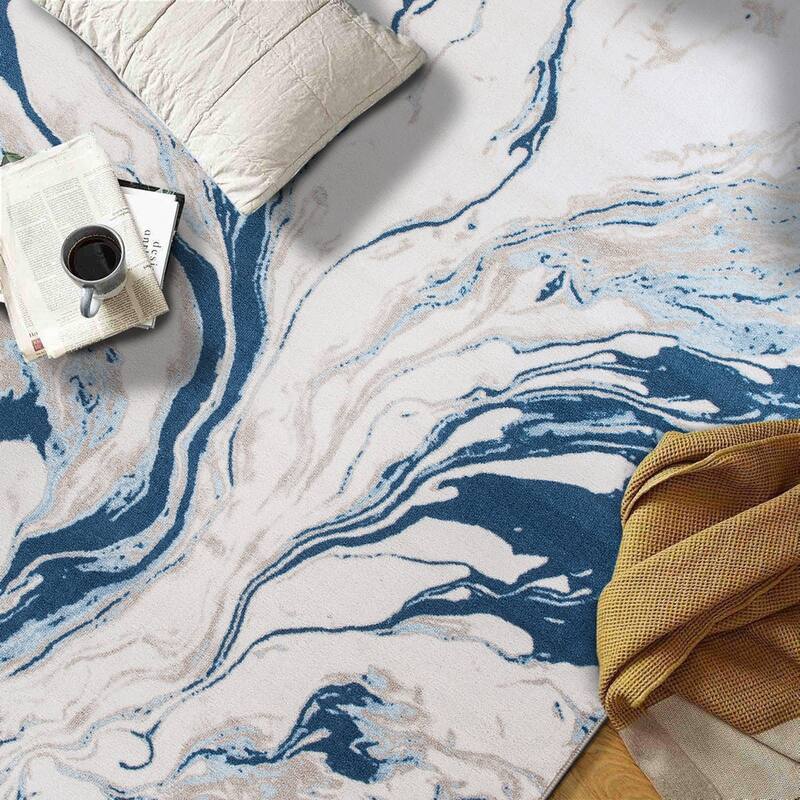 Contemporary Watercolor Wave Abstract Non Slip Area Rug