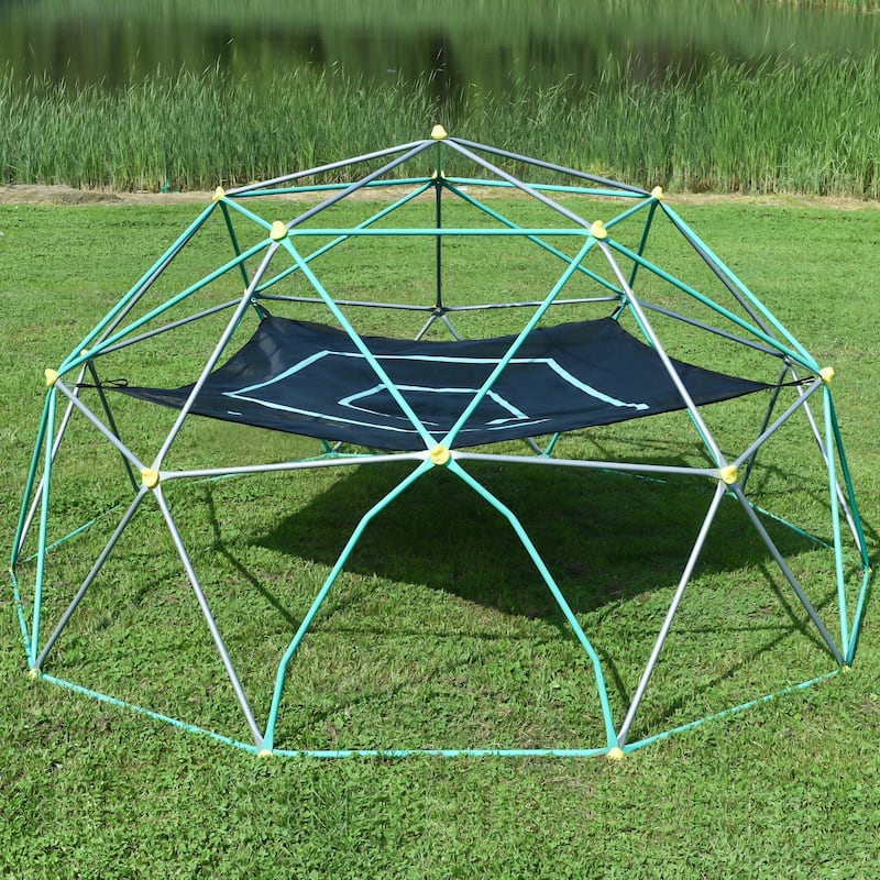 12ft Geometric Dome Climber Play Center with Hammock - Green+Grey