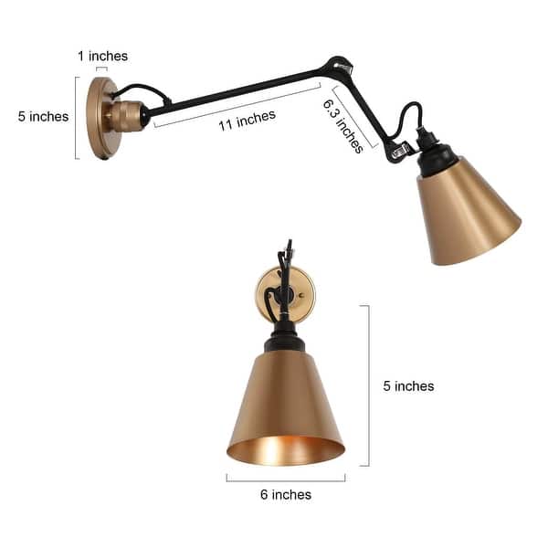 Set of 2 Modern Farmhouse Plug-in Swing Arm Lights Gold Adjustable Wall ...