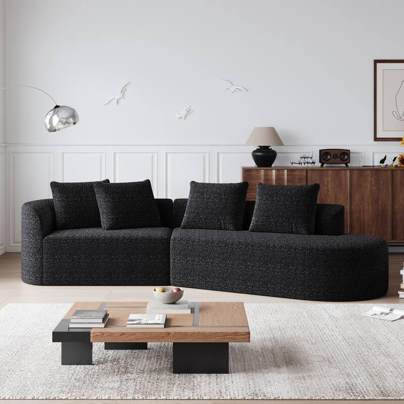 Modular Curved Sectional Sofa, Oversized Chenille Cloud Couch, Compressed Upholstered Sofa with 4 Throw Pillows