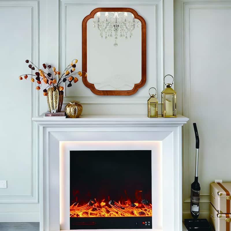 Rounded Corner Solid Wood Frame Decorative Mirror Modern Farmhouse Wall Mirror For Bedroom Bathroom Living Room Entryway