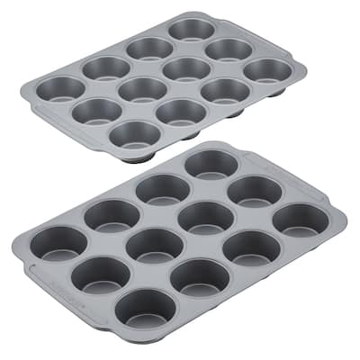 Farberware Nonstick Bakeware Double Batch Muffin and Cupcake Pan Set, 2-Piece, Gray
