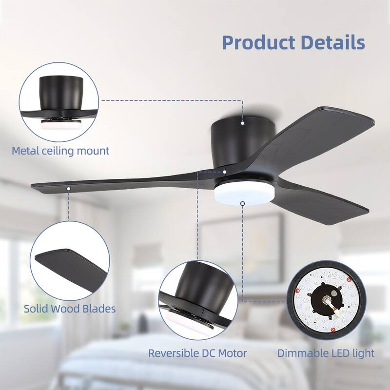 48In 3Blade Dc Motor Indoor Ceiling Fan With Light Kit And Remote