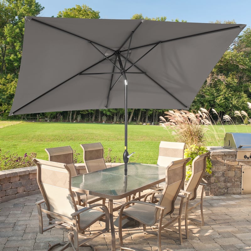 BONOSUKI Aluminum 10 x 6.5ft Patio Market Umbrella,Tilt and Crank - Grey
