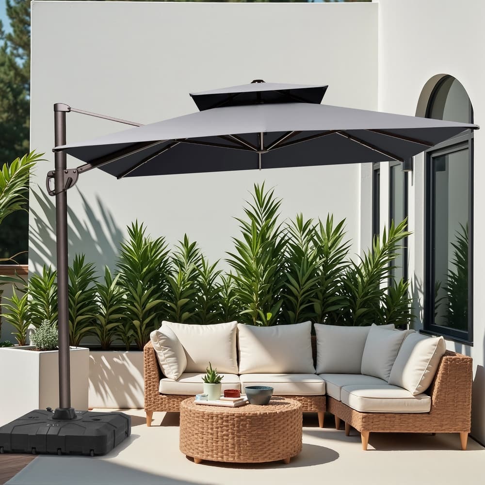 11 x 9 ft Outdoor Aluminum Patio Cantilever Offset Umbrella with 360-degree Rotation and 6 Shade Angles
