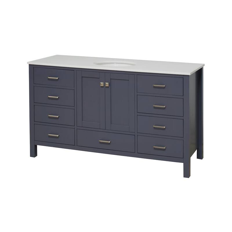 KitchenBathCollection Horizon 60" Single Bathroom Vanity with Engineered White Top