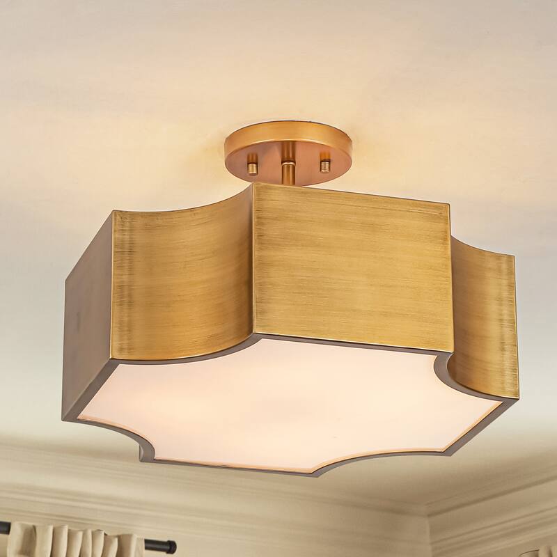 4-Light Mid-Century Modern Vintage Gold Metal Flush Mount Ceiling Light - Rectangular Metal Shade Fixture for Dining Room