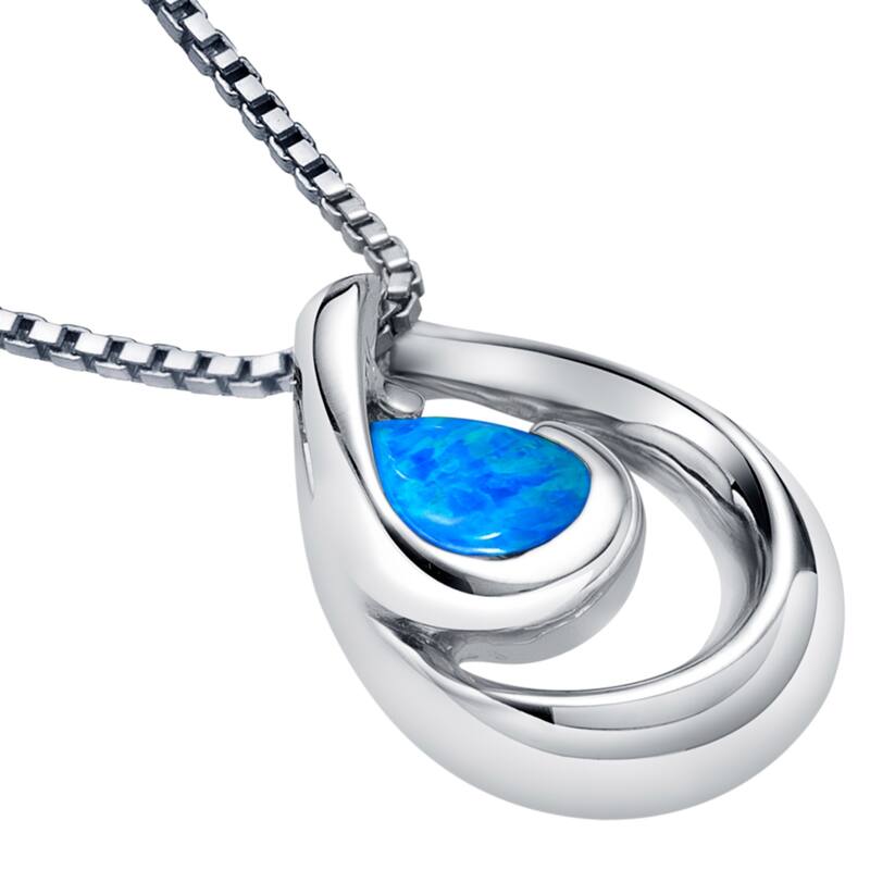 1 ct Created Blue Opal Pendant Necklace in Sterling Silver