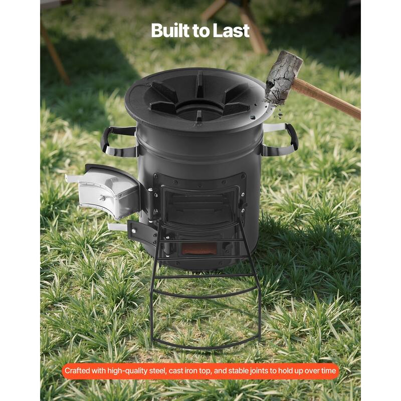 Outdoor Rocket Stove for Backpacking, Burn Twigs, Sticks, Charcoal - N/A