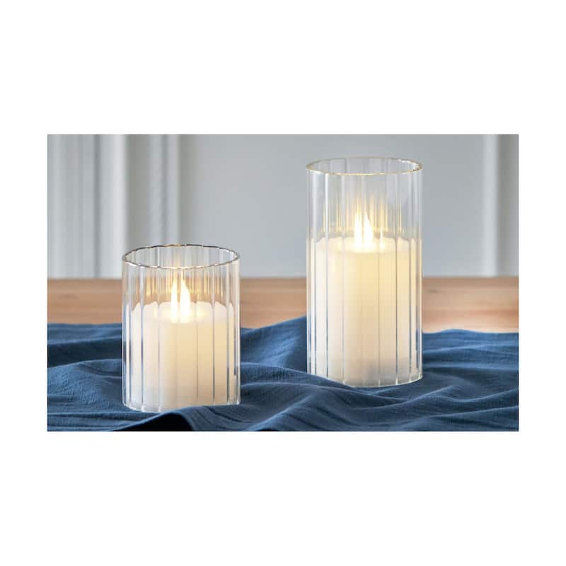 Anya LED Glass Hurricane with 3x4 Flameless Pillar Candle Clear Indoor Use Decorative Lantern