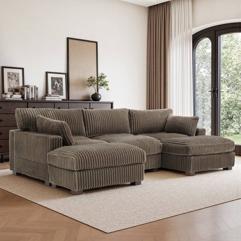 Modren Plush Oversized Modular Sectional Sofa Set with Chaise&Ottoman. - 4-piece/Light Brown - Right Facing