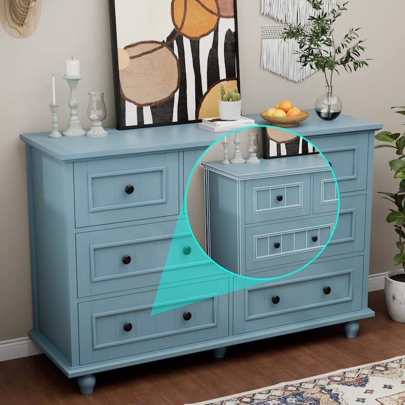 47"W Retro 7-Drawer Dresser Farmhouse Wood Dressers Chest of Drawers