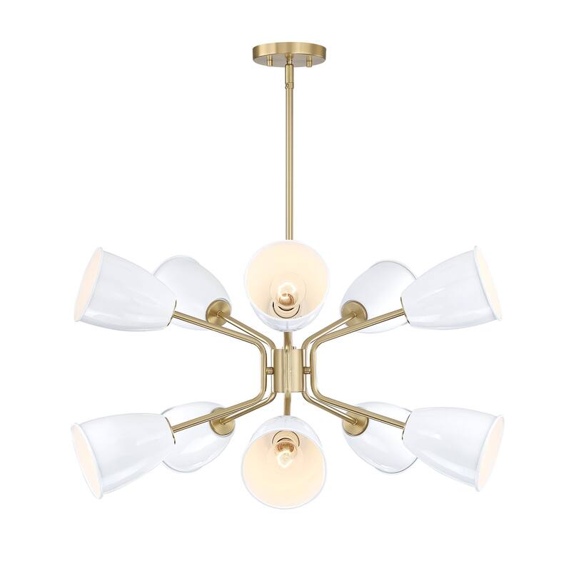 Biba 28.5 in. 10-Light Brushed Gold Modern Chandelier with Ice Mist Metal Shades
