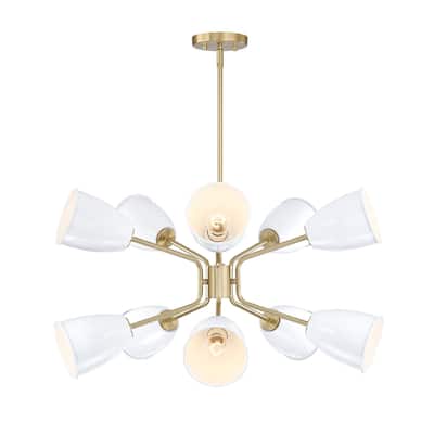 Biba 28.5 in. 10-Light Brushed Gold Modern Chandelier with Ice Mist Metal Shades
