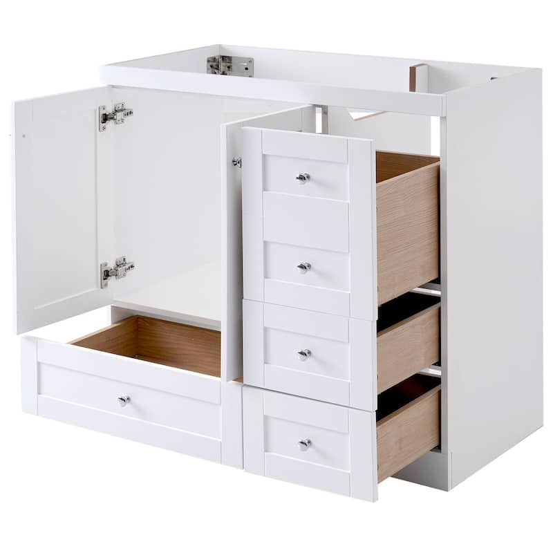 (Cabinet Only) Bathroom Storage Vanity Base with 2 Doors & 4 Drawers - White