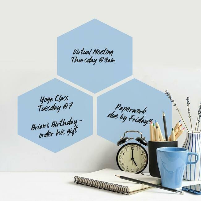 RoomMates Blue Hexagon Dry Erase Peel And Stick Wall Decals Bed Bath