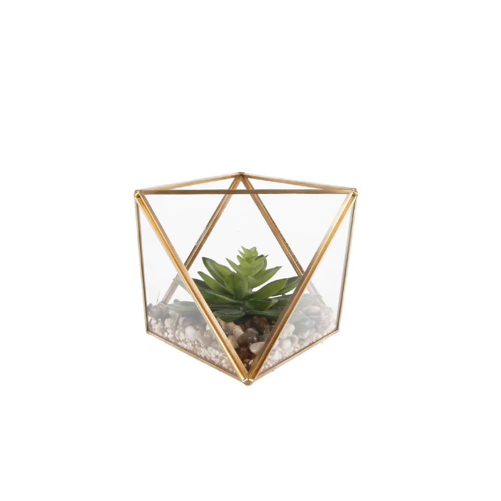 7" Glass Square Open Top Terrarium With Faux Succulents Garden, Md
