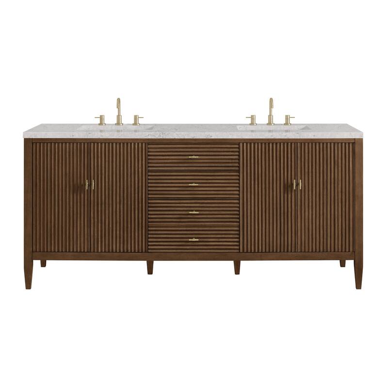 James Martin Vanities 485-V72-3EJP Myrrin 72" Double Basin Wood Vanity - Mid-Century Walnut - Walnut Finish