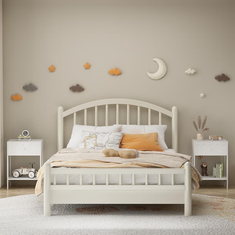 Nightstand with Drawer and Open Shelf, Modern Wave Pattern Bedside Table, Solid Wood Frame End Table for Bedroom, Living Room