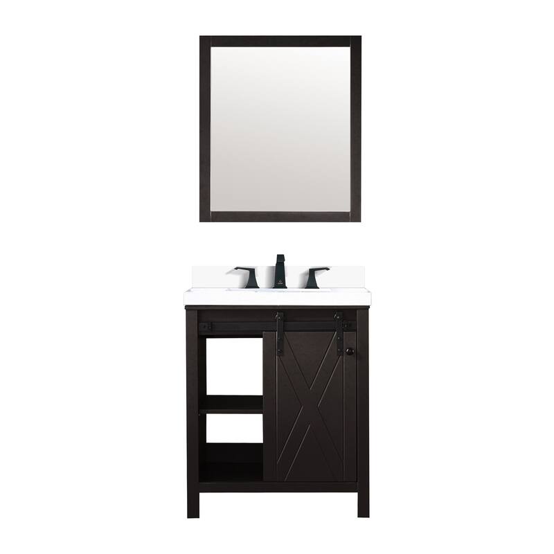 Marsyas 30 in W x 22 in D White Bath Vanity, Grey Quartz Countertop, Faucet Set and 28 in Mirror