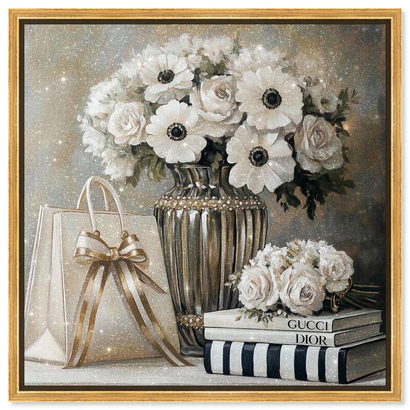 Elegant Flowers Books Neutral Canvas by Art Remedy - Gold - 16" x 16"