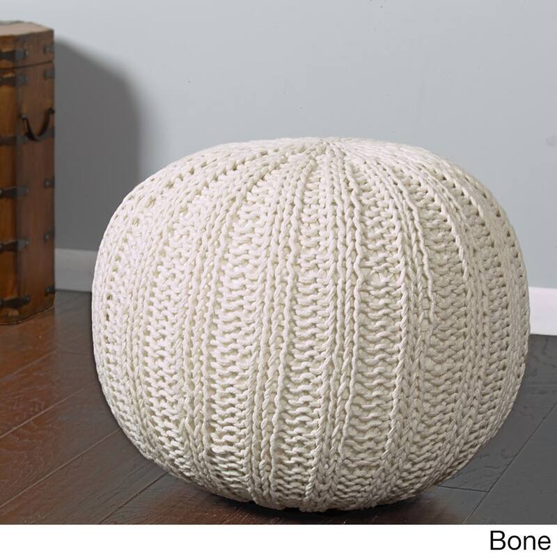 LR Home Sutton Hand-knitted Cable Cotton Pouf Ottoman