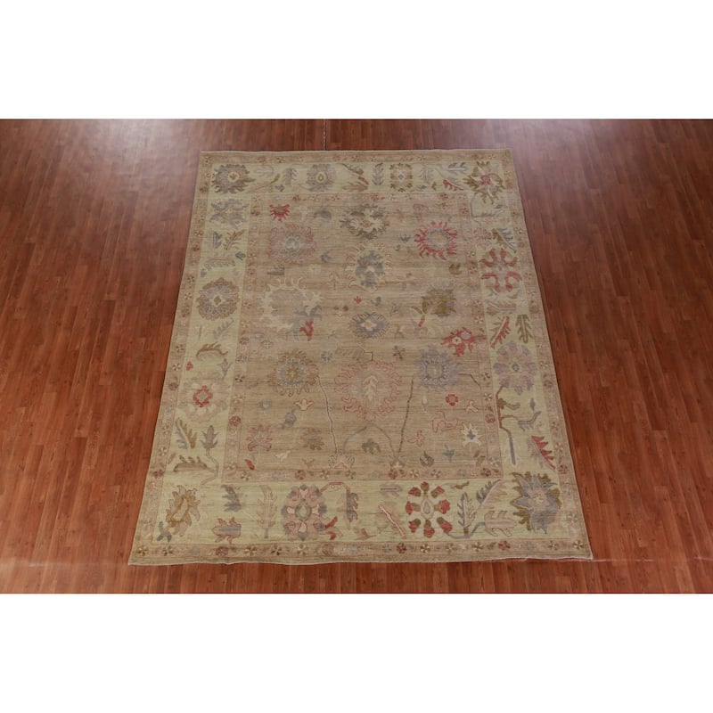 Hand Knotted Oriental 100% Wool Carpet Transitional All-Over Beige & Ivories Oushak Area Rug - 10' 5'' X 8' 3''