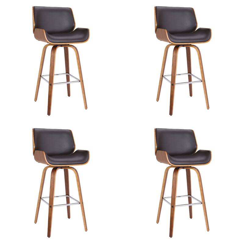 Tyler Mid-Century Swivel Bar Stool, Upholstered Counter Height Chair with Bentwood Legs