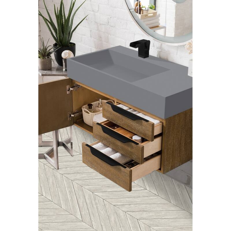 James Martin Vanities Mercer Island 36" Single Vanity, Latte Oak with Matte Black Hardware