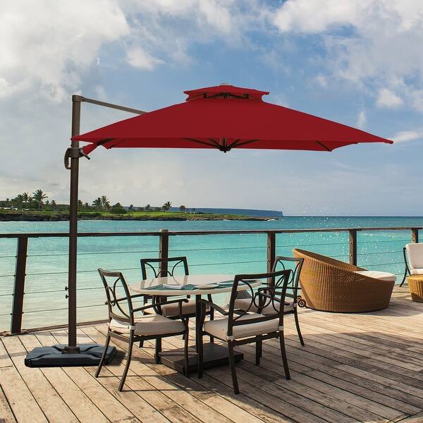 12 ft tilt patio umbrella | Auto-Tilt, Wind Resistant, 360 Rotation | Commercial Grade | Sunbrella Antique Beige This curved cantilever patio umbrella delivers 113 sq VOUA 12-ft Aluminum Beige Slide-tilt